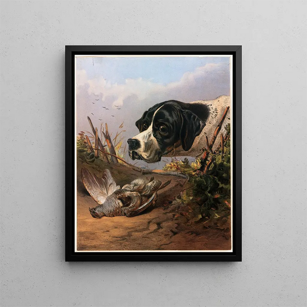 Head of a dog - Arthur Fitzwilliam Tait — framed artwork on a wall