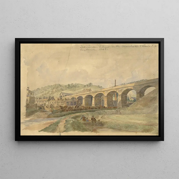Viaduc de Todmorden sur le chemin de fer de Manchester et Leeds, Angleterre - Arthur Fitzwilliam Tait — framed artwork on a wall