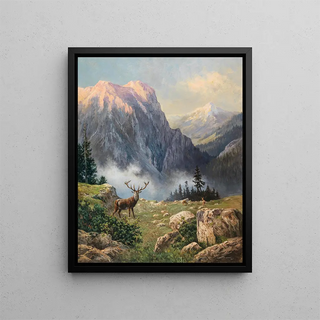 Un Eight-Pointer dans les montagnes - Arthur Graf Polzer-Hoditz — framed artwork on a wall