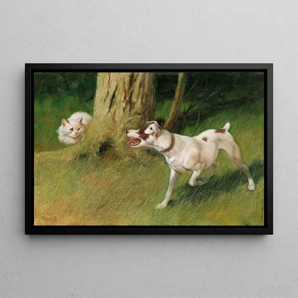 Dog and cat - Arthur Heyer — framed artwork on a wall