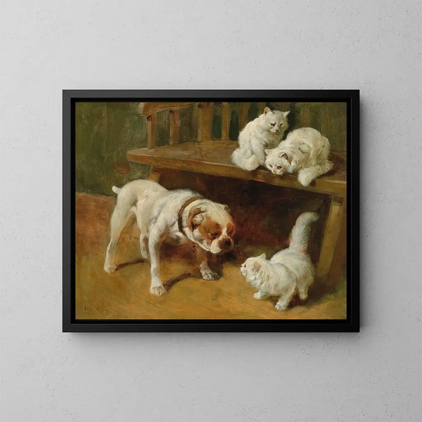 Dog and cats - Arthur Heyer — framed artwork on a wall