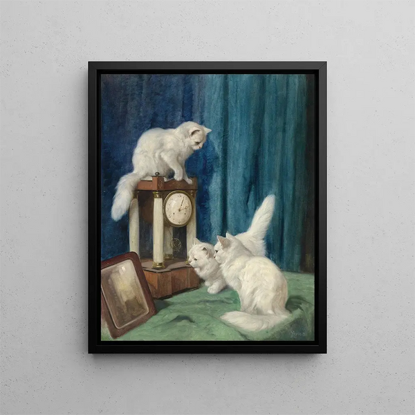Three Curious Cats - Arthur Heyer — framed artwork on a wall