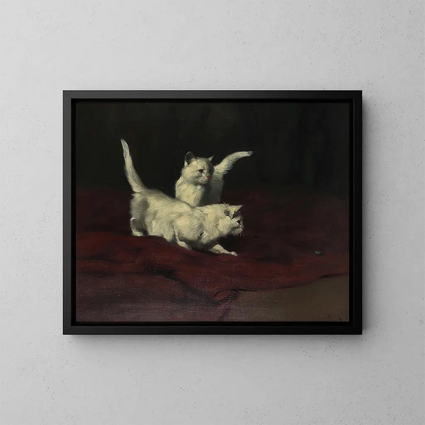 Les chatons observent un scarabée - Arthur Heyer — framed artwork on a wall