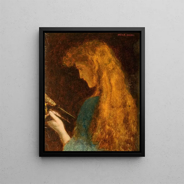 Study of a girl's head - Arthur Hughes — framed artwork on a wall