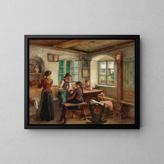 Family scene idyllic in the living room - Arthur Hutschenreuther — framed artwork on a wall