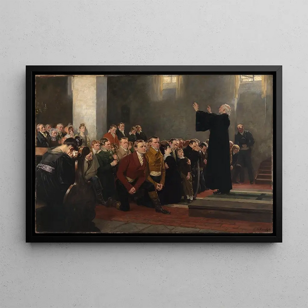 Black Volunteers' Blessing at Lützow in the Church of Rogau near Zobten in Silesia in 1813 - Arthur Kampf — framed artwork on a wall