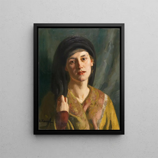 Portrait of a woman in an oriental dress - Arthur Kampf — framed artwork on a wall