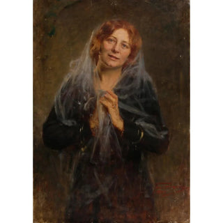 Reproduction of the painting Portrait of a lady with veil L'épouse de l'artiste - Arthur von Ferraris