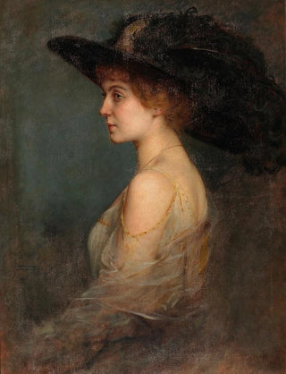 Portrait painting of a lady with a large feathered hat - Arthur von Ferraris — artwork view