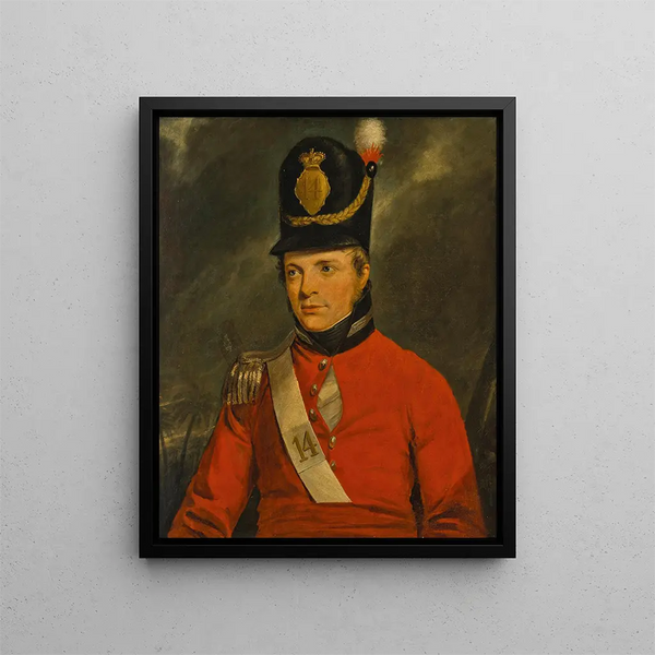 Portrait of a lieutenant of the 14th Infantry Regiment of Buckinghamshire - Arthur William Devis — framed artwork on a wall