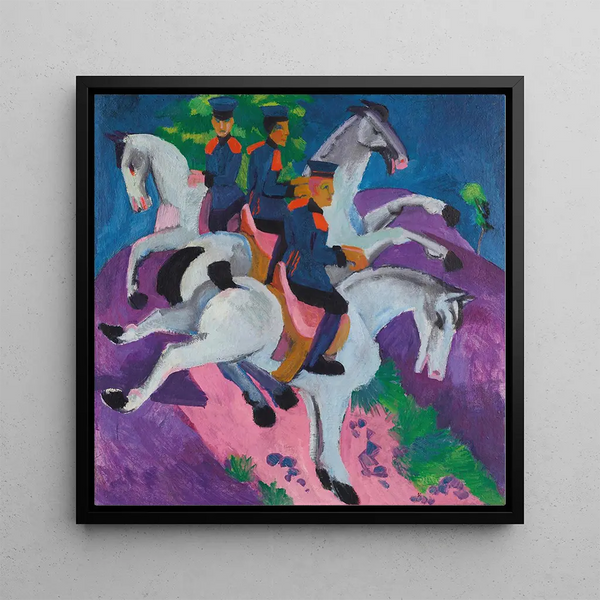 Horse-mounted Artillerymen - Ernst Ludwig Kirchner — framed artwork on a wall