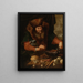 a bearded man cooking sausages - Artus Wolfaerts — framed artwork on a wall