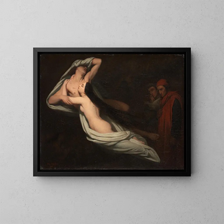 Dante and Virgil meet the shadows of Francesca da Rimini and Paolo - Ary Scheffer — framed artwork on a wall