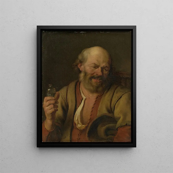 a man with a gin bottle - Ary de Vois — framed artwork on a wall