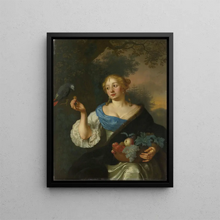 A young woman with a parrot - Ary de Vois — framed artwork on a wall
