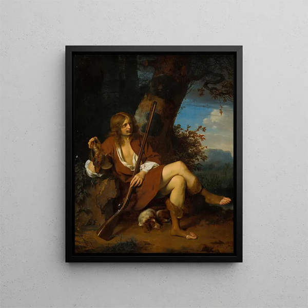 Self-portrait as a hunter - Ary de Vois — framed artwork on a wall
