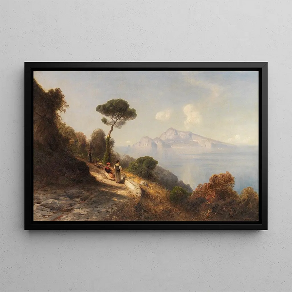 Italian Coastal Landscape with the mountains of Capri in the background - Ascan Lutteroth — framed artwork on a wall