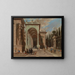 Un caprice architectural avec des figures devant un palais - Ascanio Luciani — framed artwork on a wall