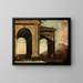 Portico with loggia by the sea with boats and figures - Ascanio Luciani — framed artwork on a wall