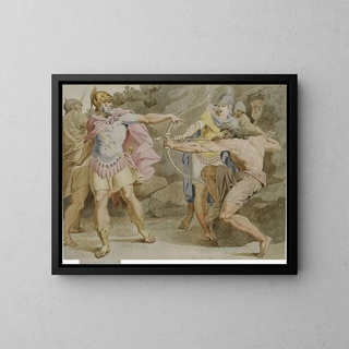 Philoctetes aiming Hercules' bow on Ulysses - Asmus Jacob Carstens — framed artwork on a wall