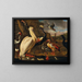 a pelican and other birds near water - Associated with Melchior de Hondecoeter — framed artwork on a wall