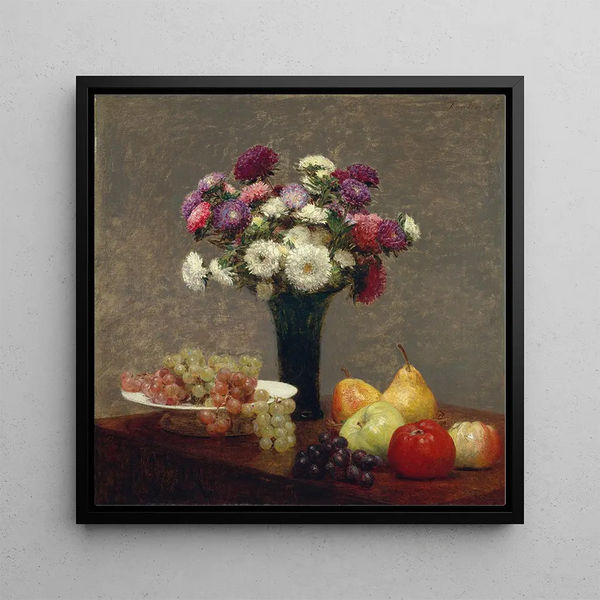 Asters and fruits on a table - Henri Fantin-Latour — framed artwork on a wall