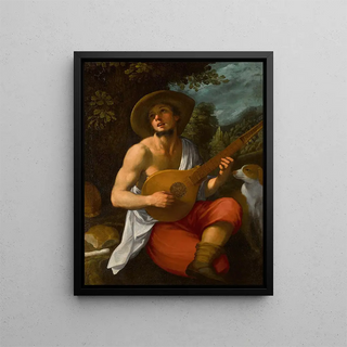 a Shepherd Playing the Cether - Astolfo Petrazzi — framed artwork on a wall