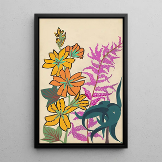 Flower and leaf branch embroidery project painting - Martine Workshop — framed artwork on a wall