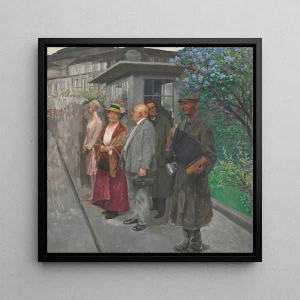 Waiting at the 2nd tram stop - Josef Engelhart — framed artwork on a wall