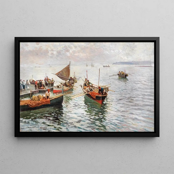 The Return of the Fishermen - Attilio Pratella — framed artwork on a wall