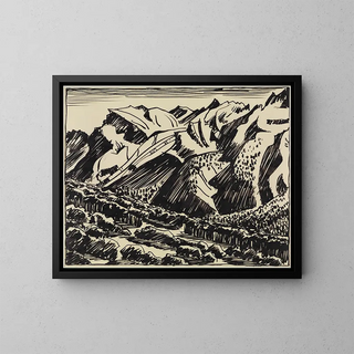 Mountain landscape painting in Bergell - August Babberger — framed artwork on a wall