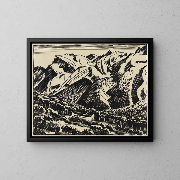 Mountain landscape painting in Bergell - August Babberger — framed artwork on a wall