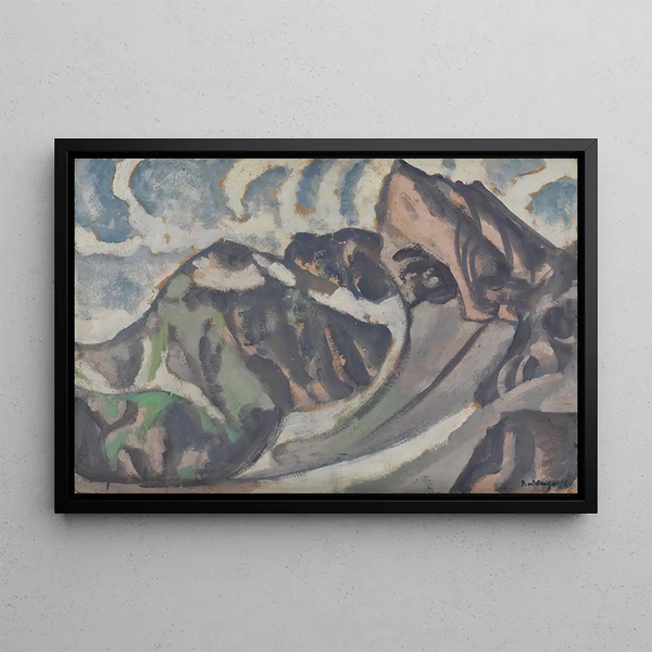 Mountain Landscape Painting in Gray - August Babberger — framed artwork on a wall