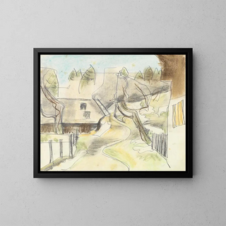 Winter Scene in Front of the House - August Babberger — framed artwork on a wall