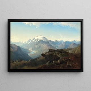 Mountain Landscape Painting - August Becker — framed artwork on a wall