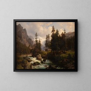 Dale in the High Alps at Gastein - August Behrendsen — framed artwork on a wall