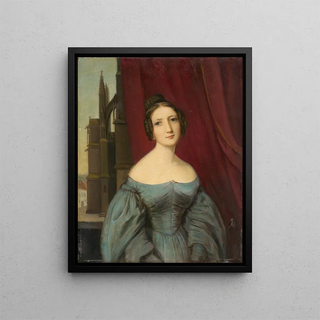 Maria Magdalena von Kachthaler in front of the Cathedral of Fribourg - August Boötz — framed artwork on a wall