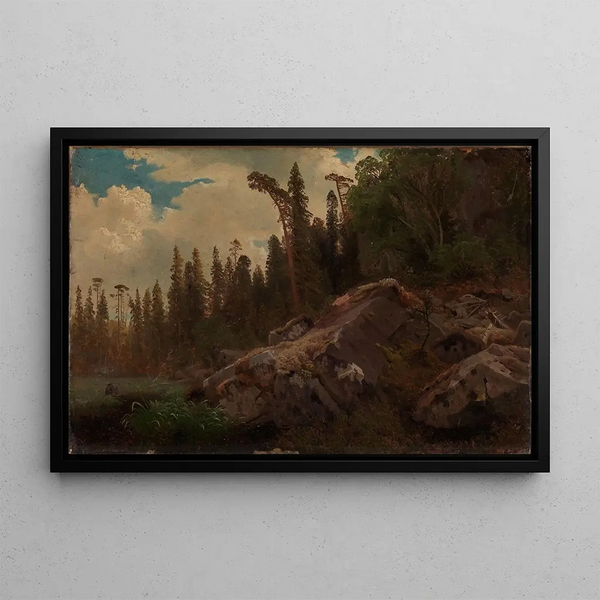 Study of landscape with trees and rocks - August Cappelen — framed artwork on a wall