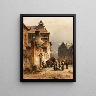 View of the city of Liège - August Eduard Schliecker — framed artwork on a wall