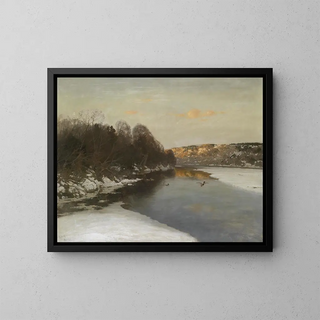 Duck by the riverbank - August Fink — framed artwork on a wall