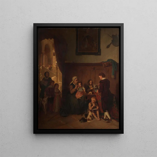 Hosting a Poor Family - August Friedrich Siegert — framed artwork on a wall