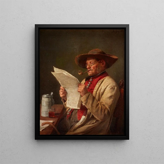 Man reading the news - August Friedrich Siegert — framed artwork on a wall