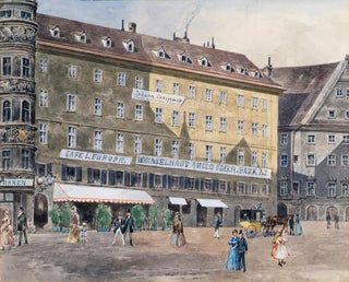 L'ancienne scène de l'incendie sur la place Saint-Étienne à Vienne avec le café L'Europe - August Gerasch — artwork view