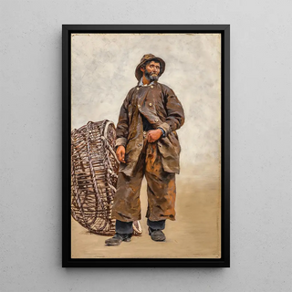 Fisherman with Basket - August Hagborg — framed artwork on a wall