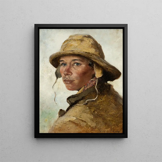 Head of a Young Fisherman - August Hagborg — framed artwork on a wall