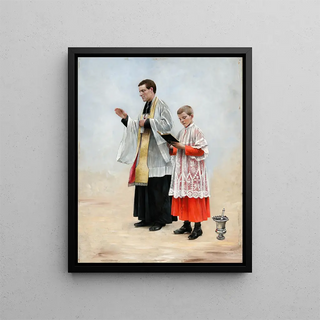 Priest and acolyte - August Hagborg — framed artwork on a wall
