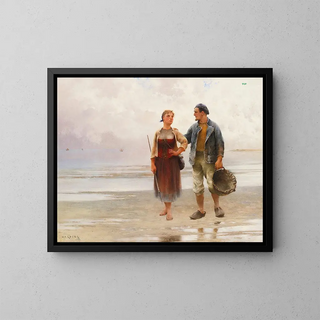 Reflections on the Beach - August Hagborg — framed artwork on a wall