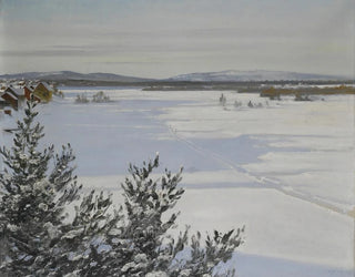 Snowy landscape painting - August Hagborg — artwork view