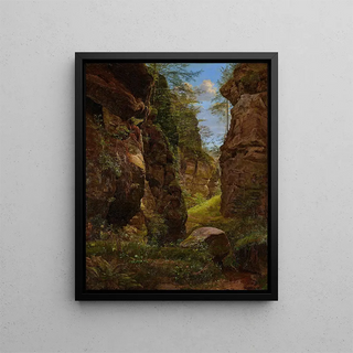 Gorge rocheuse dans l'Uttewalder Grund en Suisse saxonne - August Heinrich — framed artwork on a wall