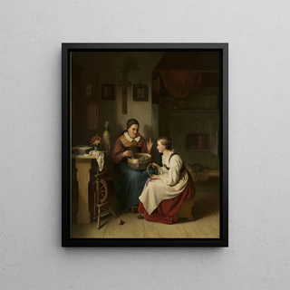 Grandmother with her granddaughter - August Heinrich Niedmann — framed artwork on a wall